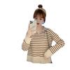 Estilo Transfronterizo Otoño Nuevo Celebridad de Internet Solapa Cuello de Muñeca Versátil Suelto Suéter de Rayas Top Suéter Básico para Mujer