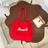 Bolsa Tote de Camurça com Cordão Grande Capacidade Estampa de Letras Bolsa de Ombro Portátil para o Dia a Dia para Estudantes Universitários