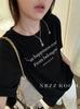 Camisa Base Lijada con Estampado de Letras Estilo Extranjero Moda Primavera/Verano 2025 Camiseta Casual Holgada de Manga Corta con Cuello Redondo Estilo Coreano para Mujer