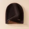Chapéu de Tricô Novo Cor Sólida 100% Caxemira, Dupla Camada Espessada para Aquecimento, Estilo Casual de Inverno para Homens e Mulheres, Estilo Casal