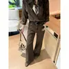 Calça jeans larga de cintura alta cor marrom mocha para mulheres, novo estilo de outono, não apertada, que cobre o quadril, emagrecimento, calça reta estreita