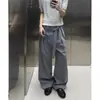 Pantalones Vaqueros de Kendo Rayados Mezcla TR Crujientes Holgados Caída de Cimitarra Pantalones Vaqueros de Patrón Oscuro Pierna Recta Pantalones Casuales Negros