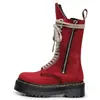 Botas de Motocicleta de Cuero Crazy Horse de Primera Capa Transfronterizas de Color Rojo con Suela Gruesa de 18 Ojales para Mujer 1460 Cremallera Lateral Botas Largas de Cuero Genuino Suela de Plataforma Lengüeta Larga