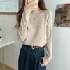 Suéter de Tricô Versátil para Mulheres, Camisa Básica Macia e com Toque Levemente Oleoso, Moda Casual Preguiçosa de Outono e Inverno, Top Interno Elegante de Manga Longa