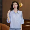 Camisa Casual a Rayas de Moda para Mujer, Manga Media, Nuevo Estilo Verano 2026, Corte Holgado, Camisa Adelgazante, Top Elegante para Mujeres Menudas