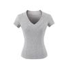 Verano Sexy Spice Girl Puro Deseo Cuello en V Manga Corta Elástica Ajustada Camiseta Básica Ajustada Adelgazante Cintura de Reloj de Arena Versátil