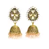 Pendientes vintage con forma de gota de agua con perlas y diamantes de imitación, pendientes de aleación con borlas, pendientes de campana bohemios para mujer