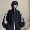 Sudadera cárdigan deportiva a rayas estilo Hong Kong para hombre, chaqueta con capucha casual de gran tamaño, versátil y moderna, con tres rayas, para primavera y otoño