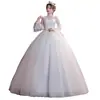 Vestido de Novia Elegante Estilo Bosque 2026 Nuevo Estilo Manga Larga Cuello en V con Encaje Sencillo y Diseño Largo hasta el Suelo