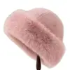 Gorro de Invierno Nuevo de Felpa Mongol de Ala Ancha para Mujer que Muestra la Cara Pequeño Versátil Cálido Protección para Orejas Imitación de Cuero Gorro de Princesa
