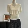 Design Estilo Francês Nicho Falso Duas Peças Xale Camiseta de Tricô de Manga Curta para Mulheres, Verão Slim-Fit Modelador Top, Moda de Verão Tendência