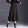 Saia Midi de Caxemira Sarjada Linha A Feminina Outono/Inverno 2026 Nova Cintura Alta Emagrecedora Elegante Versátil Barra Larga