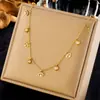 Colar Pingente Redondo da Moda para Mulheres Corrente Empilhável de Camada Dupla Retrô Aço Inoxidável Banhado a Ouro Corrente para Clavícula com Sensação de Alto Padrão