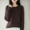 Suéter de Tricô Gola Redonda Costela Sete Pontos Algodão Puro Manga Longa Cor Sólida Camisa Base Top para Mulheres - Coleção Outono/Inverno 2026