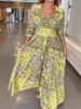 Novo Vestido Estampado de Moda da Amazon Vestido Europeu e Americano com Decote V Roupas Femininas Transfronteiriças Comércio Exterior Vestido Longo de Primavera e Verão