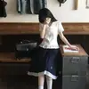 En StockRegalo de NieveConjunto de Uniforme Escolar Estilo Japonés con Camisa con Ribete de Encaje Blanco y Falda Plisada