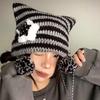 Sombrero de orejas de gato estilo Yabi para mujer otoño e invierno y2g sombrero de punto a rayas estilo coreano lindo cálido de lana