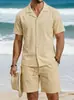 2026 Conjunto de Playa de Algodón y Lino de Cuatro Estaciones Estilo Americano Transfronterizo para Hombre, Casual, Holgado, Transpirable, Manga Larga, Camisa de Cinco Puntos
