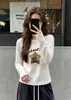 Camiseta de Algodón Acanalado para Mujer de Manga Larga Ajustada Casual