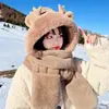 Bonito Sombrero de Oso para Mujer, Nuevo Estilo de Invierno, Felpa, Cortavientos, Engrosado, Cálido, Adelgazante de Rostro, Protector de Orejas, Gorro Bufanda