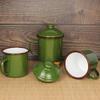 Tarro de Té de Hierro Esmaltado Verde Militar Nostálgico Retro Antiguo Taza de Té Conmemorativa Engrosada con Tapa Día del Ejército 1 de Agosto