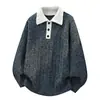 Camisa polo de malha masculina, design solto, suéter base fashion, peça externa, suéter moderno com estilo colegial para adolescentes