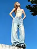 Jeans Feminino Tendência Carpa 2026 Outono Novo Design Moda Workwear Cintura Alta Solto Reto Longo