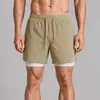 Pantalones cortos deportivos de doble capa para hombre, estilo dos piezas falsas, transpirables y de secado rápido, para correr, baloncesto, tenis y entrenamiento físico