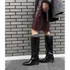 Blogger de Moda ~ Botas Rectas Elegantes de Cuero Genuino con Punta Cuadrada Pequeña para Modificar la Forma de la Pierna Tacón Alto Botas Francesas Maillard para Mujer