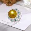 [Fábrica] Anillo de cuentas de concha negra púrpura demonio oro concubina imperial abierto de 14 mm para mujer con circonita imitación calcedonia imitación perla
