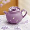 Bule de Lírio-do-Vale Roxo Borboleta para Preparo Pessoal de Chá, Bule Cerâmico Doméstico com Separação de Água e Chá, Bule Individual para Consumo Solo, Pequeno Conjunto de Chá