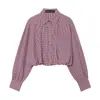 Camisa Corta de Cuadros Pequeños Estilo Europeo Transfronterizo 2026 Nueva Moda Temperamento Versátil al por Mayor para Mujer 2331524