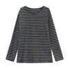 Camiseta de Manga Larga Rayada Vintage para Mujer Otoño 2026, Corte Holgado con un Top Versátil de Cuello Redondo Relajado y Caído