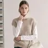 Chaleco de punto sin mangas en capas de cuello alto para mujer, estilo coreano, holgado y casual, perfecto para usar en capas en otoño e invierno, 25708