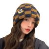 Gorro de Punto Cuadros Tablero de Ajedrez para Mujer Otoño e Invierno Nuevo Estilo Coreano Nicho Gorro de Lana para Cabeza Grande Muestra la Cara Pequeña Gorro Cálido