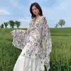 Bufanda estilo étnico para mujer, chal de protección solar de verano con cierre de botón, bufanda de seda para viajes por las praderas de Yunnan-Qinghai, bufanda para la playa