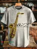 Camiseta Masculina com Gola Redonda e Manga Curta, Estampa Digital 3D Personalizável com Padrão Jazz Transfronteiriço, disponível para atacado a partir de uma peça