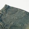 Calça Scimitar Jeans Lavagem Antiga Estilo Americano Retrô Costura de Indústria Pesada Masculina Dividida Desconstrução Solta Perna Larga Tendência