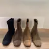 Botines cortos para mujer, botines sencillos para primavera/otoño, nuevo estilo 2025, versátiles, simples, con tacón grueso, gamuza, botines de estilo coreano, botines ajustados