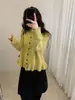 Suéter Suave y Dulce Estilo Coreano para Mujeres Menudas, Versátil y Lindo, con Bordes Fruncidos, Cárdigan Tejido para Primavera y Otoño
