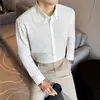 Camisa Masculina de Verão 2026 em Mistura de Algodão e Linho com Gola Pontuda Grande, Manga Longa, Camisa Casual de Negócios Nápoles
