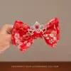 Grampo de Princesa para Crianças Corrente de Testa para Meninas Ano Novo Laço Vermelho Presilha com Pérola Adorno de Cabeça para Meninas Ano Novo