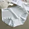 Novedad de Verano Calzones de Seda Hielo Sin Costuras para Mujer con Refuerzo de Algodón Puro, Antibacterianos, de Cintura Media, Cómodos y Transpirables para Chicas Jóvenes