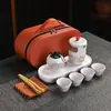 Juego de té de viaje estilo antiguo, juego completo, cerámica, portátil para uso en exteriores, incluye bandeja de té y lata de té, perfecto como regalo o recuerdo