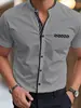 Camisa Masculina Transfronteiriça com Gola Alta e Manga Curta com Estampa 3D, Cardigã de Tamanho Grande, Versátil Corte Reto Casual Solto para Uso no Trabalho