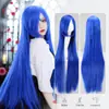 Peluca de cosplay de rol de anime europea y americana de 80 cm de largo con flequillo, cabello sintético largo, liso, estilo anime