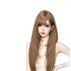 Peruca Cheia Zelan para Mulheres, Cabelo Longo Liso de Camadas Altas Castanho Claro de Linho Sintético, Peruca Doce Fresca Sem Costura Emagrecedora de Rosto
