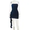 Xy24589 Otoño 2026 Nueva Falda Corta, Estilo Elegante y Sexy, Corte Ajustado, Vestido Brillante sin Tirantes con Cintas