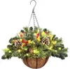 Cesta Pendente de Natal Mais Vendida da Amazon Pvc Folhas de Pinheiro Misturadas 50cm Cesta Pendente de Coco Cesta Pendente de Natal Artificial Decoração de Natal