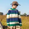 Suéter Rayado para Niños Moda Otoño e Invierno Infantil Suéter de Punto Coreano Top para Niños Grandes Camiseta Base de Invierno Transfronterizo